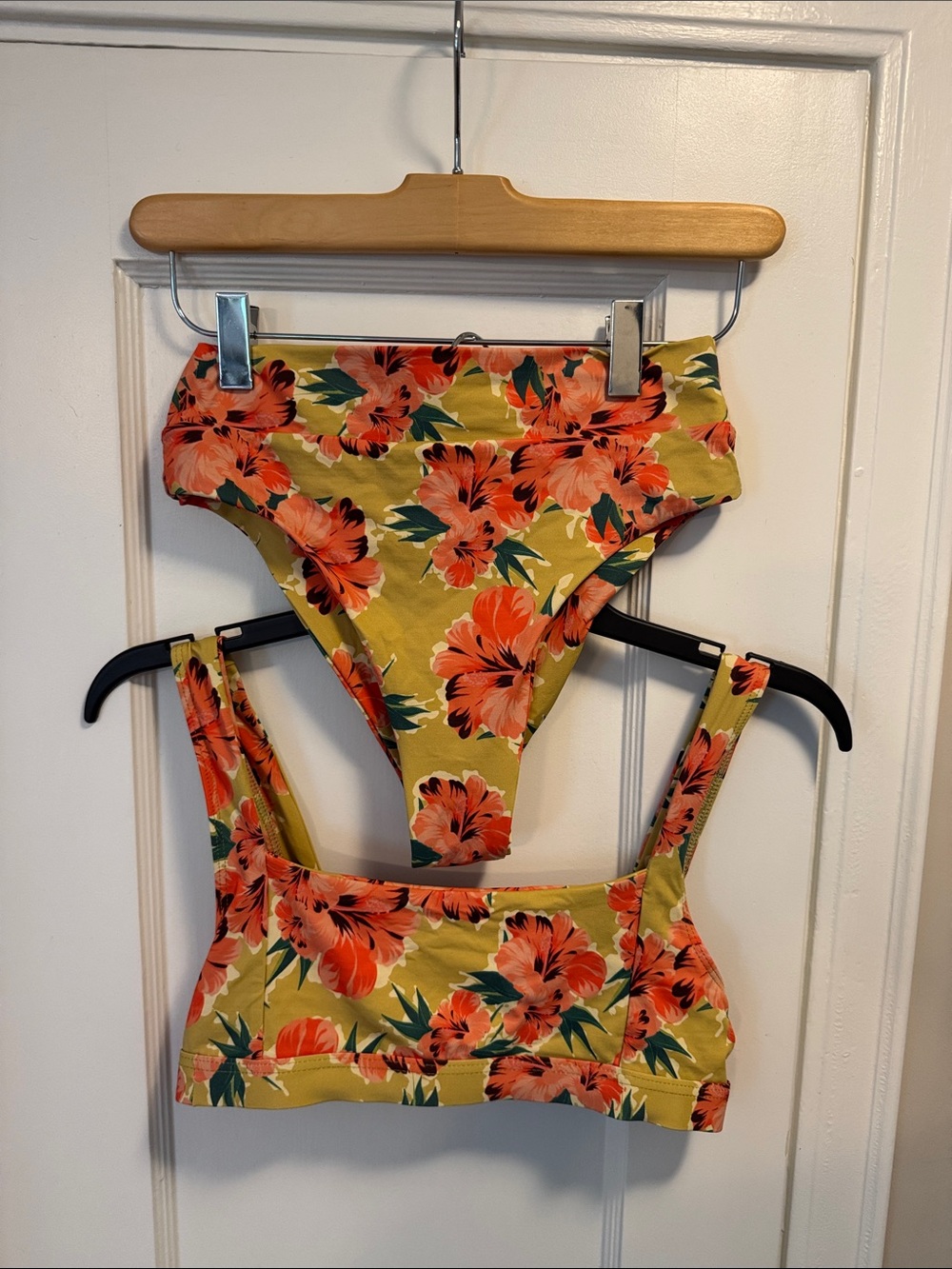 June Floral High-Waist Bikini Set in Mustard Yellow and Coral